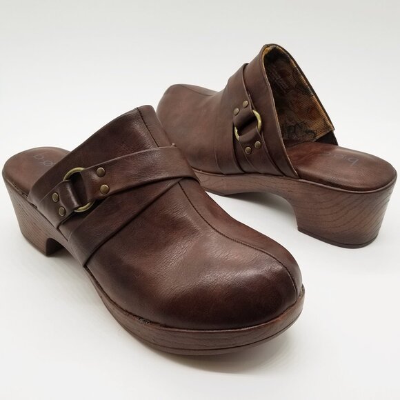 B.O.C. Women's 10M Comfort Slip On Clog Platform Shoes Brown Equestrian Cushion - Picture 1 of 16